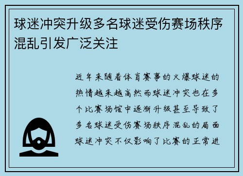 球迷冲突升级多名球迷受伤赛场秩序混乱引发广泛关注